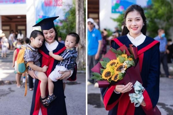 Vẻ xinh của phái xinh sinh bế nhị con trong lễ tốt nghiệp gây “bão” ở Nghệ An