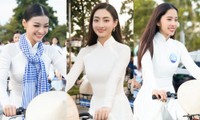 Hoa hậu Lương Thùy Linh, Kiều Loan xinh như nữ sinh đạp xe với áo dài trắng