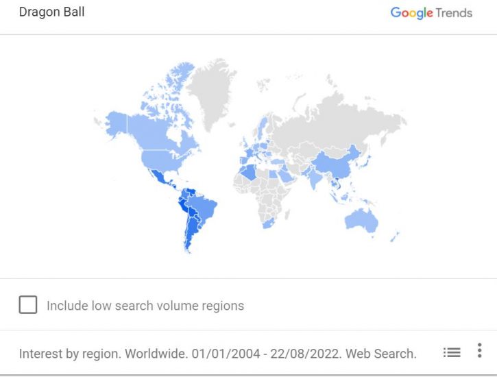 Bản đồ các quốc gia phổ biến trong Dragon Ball thống kê