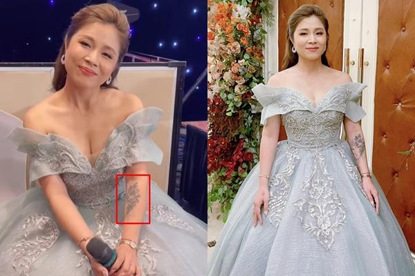 MC Hoàng Linh lộ hình xăm cọp lúc dẫn chương trình
